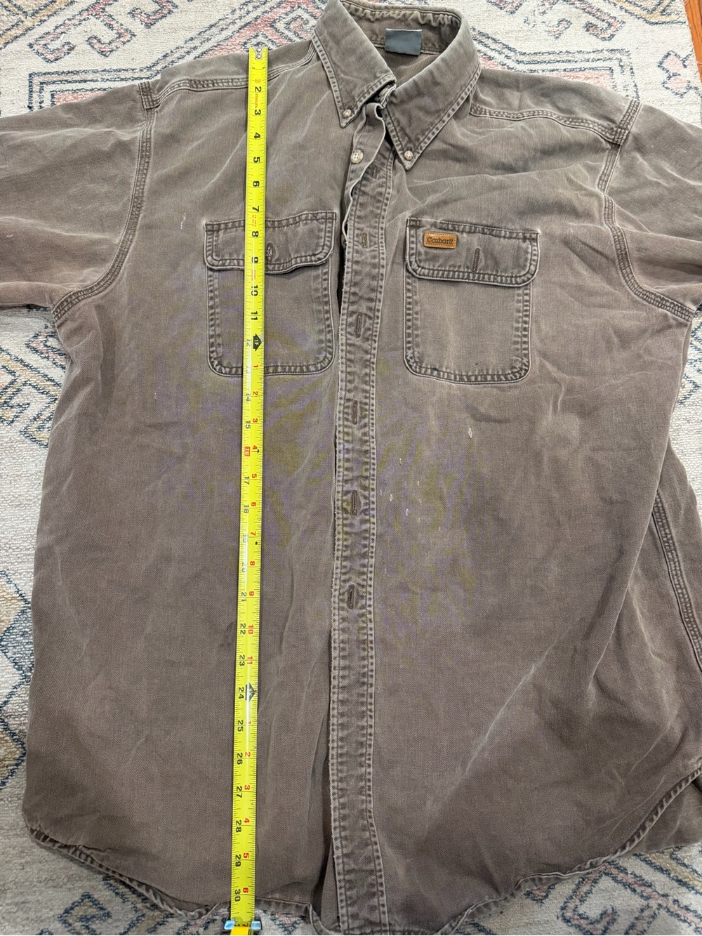 Carhartt Men's Washed Brown Button-Down Work Shirt - Picture 9 of 13